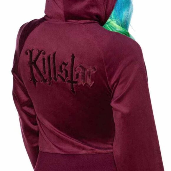 Killstar Just Crew-Sin Burgundy Velvet Zip Up Hoodie XS NWT - Picture 2 of 2